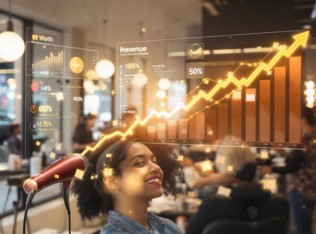 Business success visualization showing ROI from high-speed hair dryer investment in salon