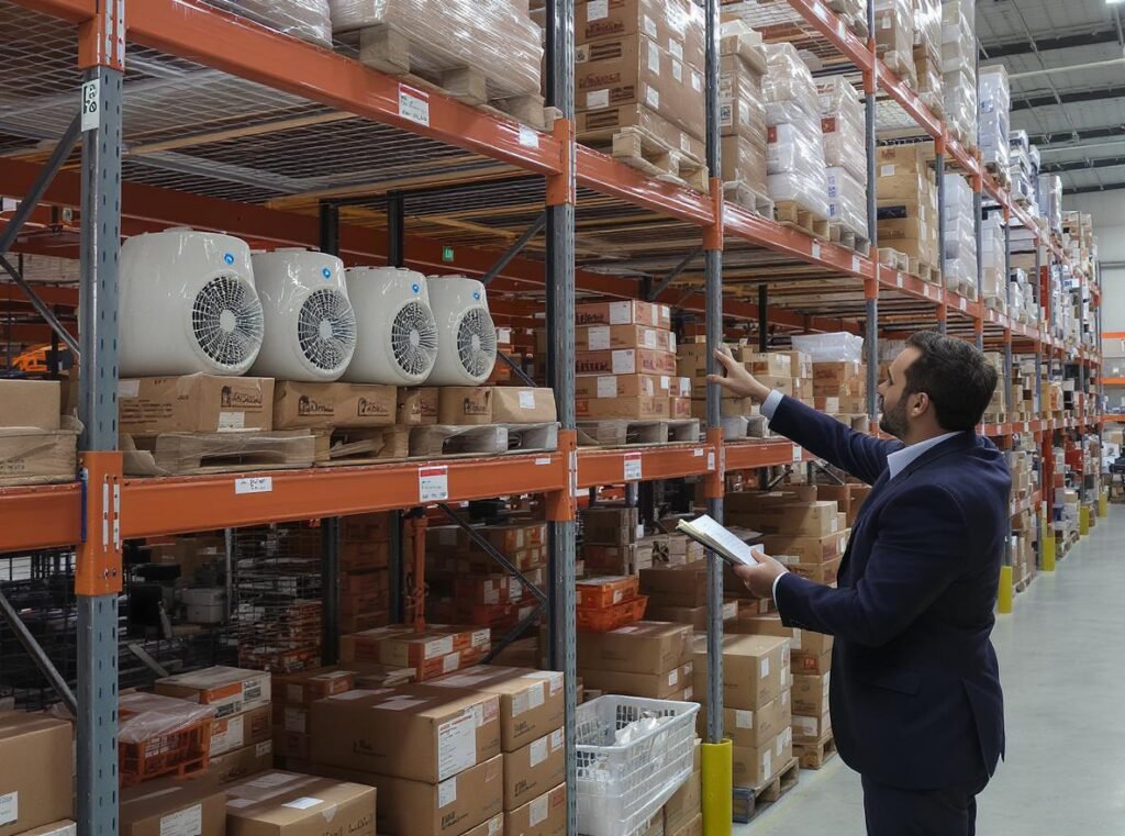 Wholesale warehouse with organized hair dryer diffuser inventory