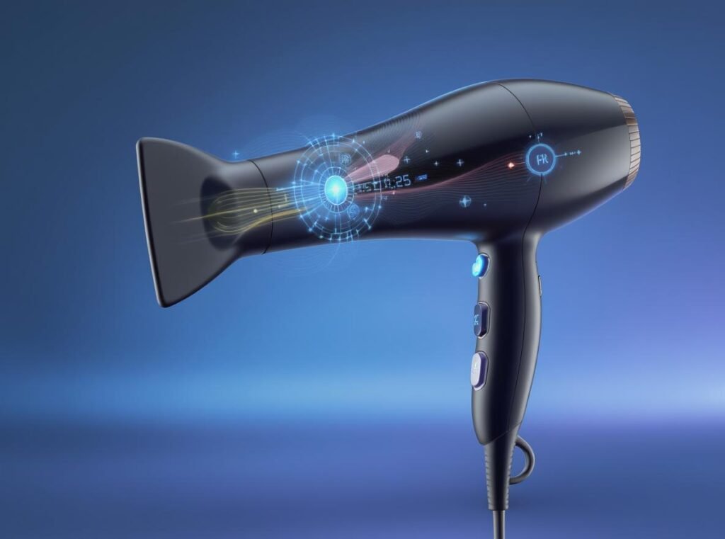 Modern hair dryer with advanced ionic technology and digital features