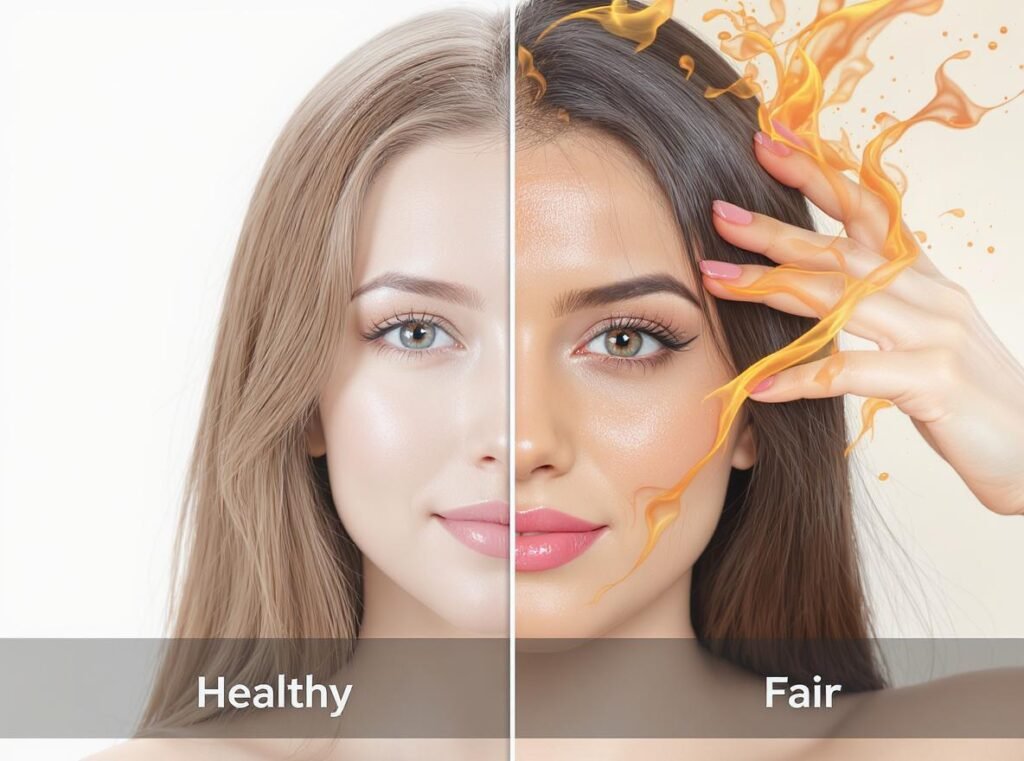 Heat protection for hair showing healthy vs damaged hair comparison