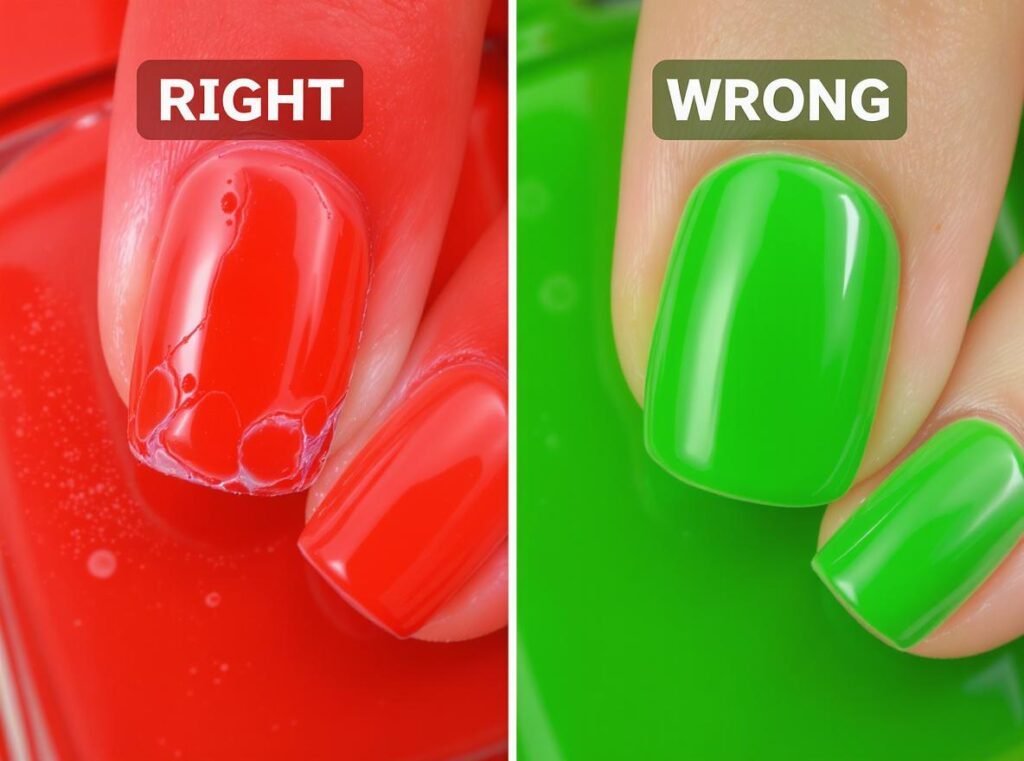 Common mistakes when using hair dryers on nail polish showing damaged vs perfect results