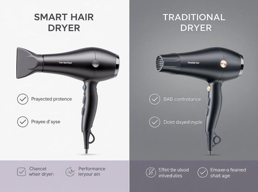 Smart hair dryer versus traditional high-end hair dryer comparison