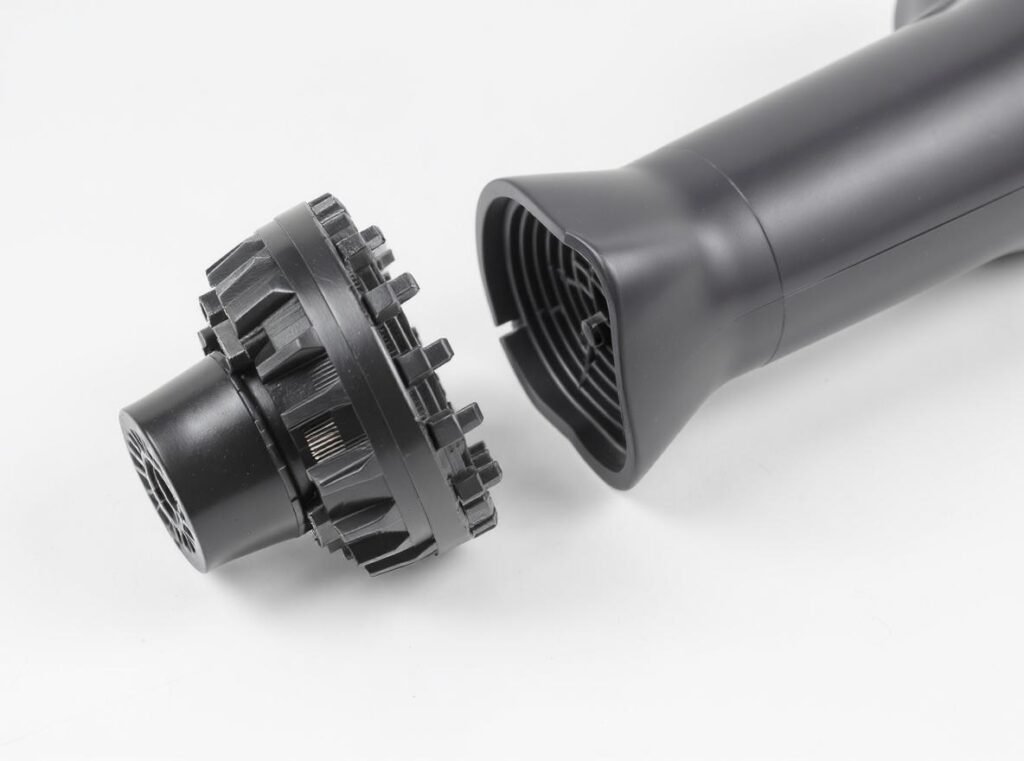 Universal hair dryer diffuser showing poor fit and connection issues