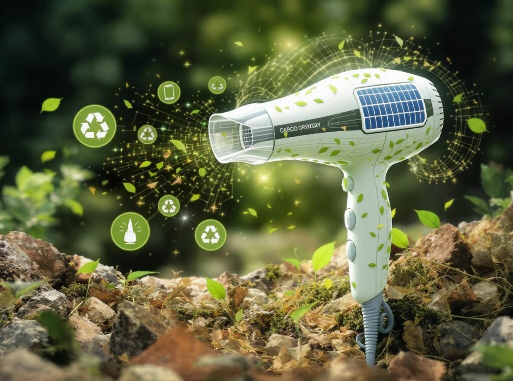 Sustainable energy-efficient hair dryer with solar power and eco-friendly design