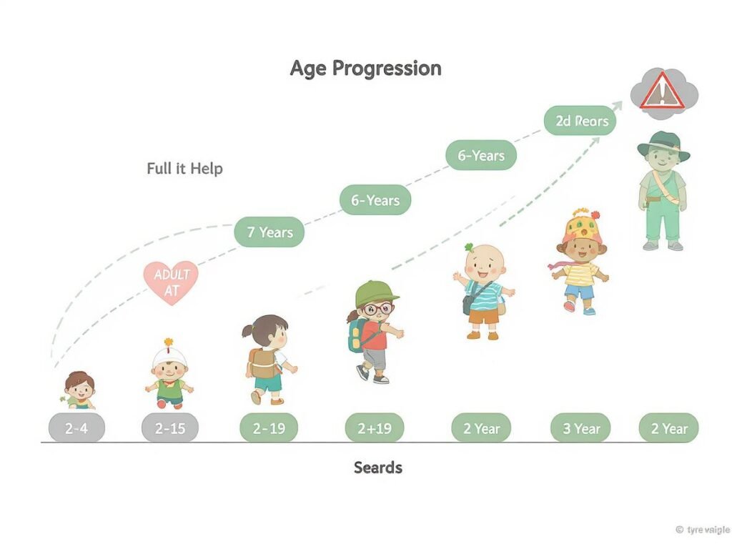 Age progression chart showing appropriate hair dryer use by child development