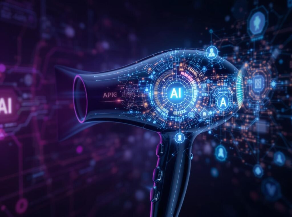 Future evolution of proximity sensor technology showing AI integration and smart connectivity in hair dryers