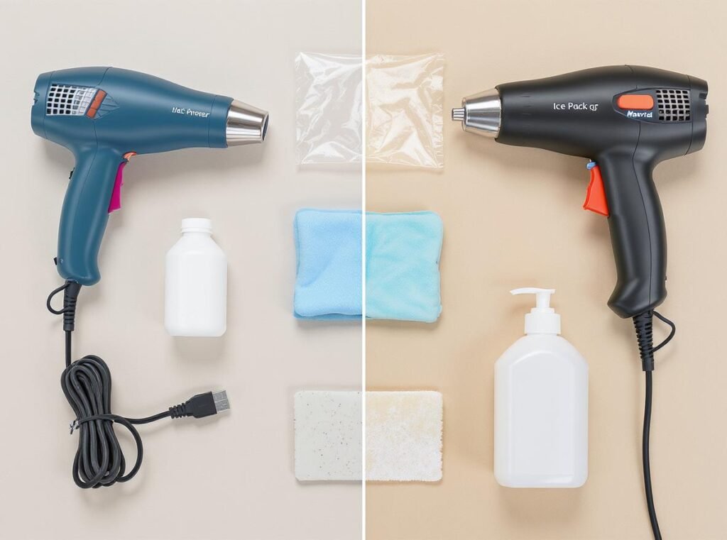 Comparison of sticker removal methods including hair dryer