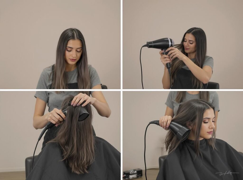 Professional hair drying technique using automatic temperature control hair dryer