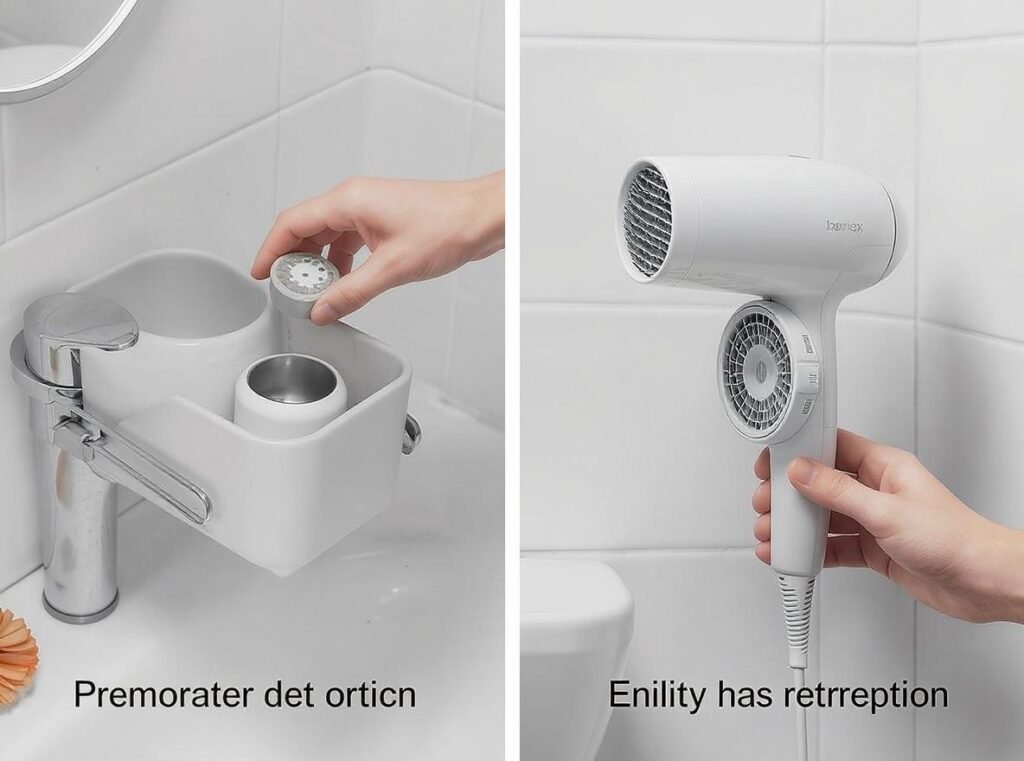 Proper hair dryer storage showing retractable cord maintenance best practices