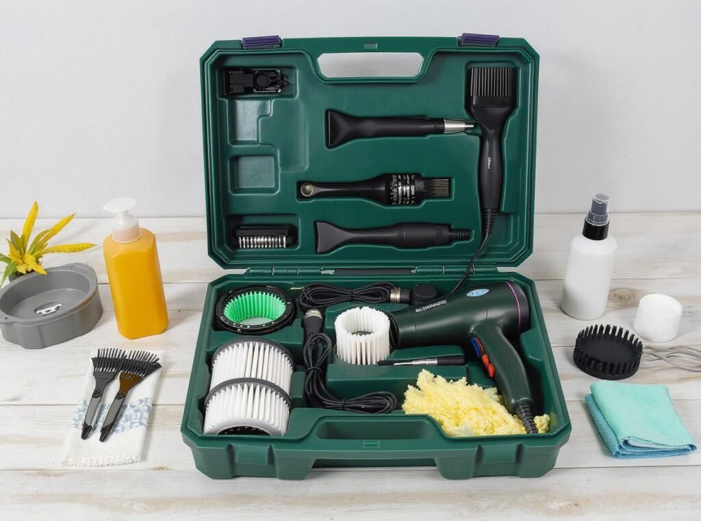 Hair dryer maintenance tools and cleaning supplies for monsoon season care