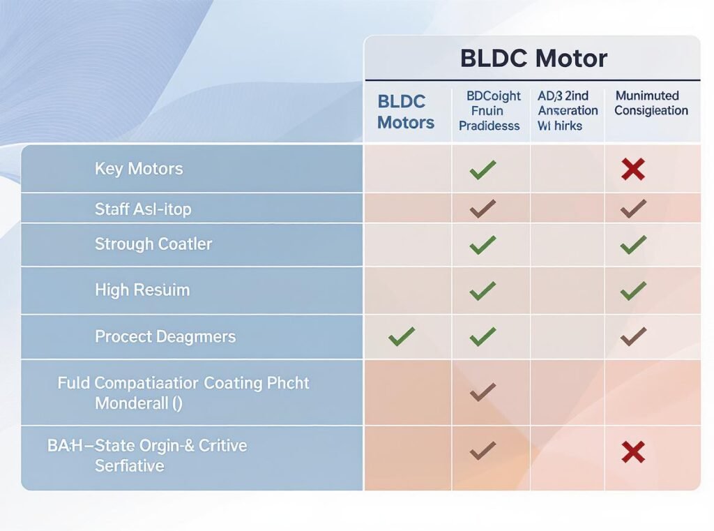 Summary comparison table of AC vs BLDC hair dryer motor features and benefits
