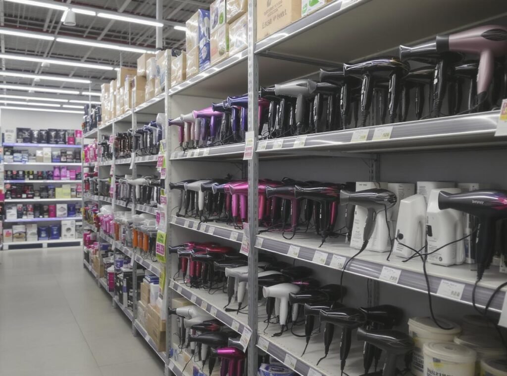 Professional hair dryer retail inventory display for wholesale buyers