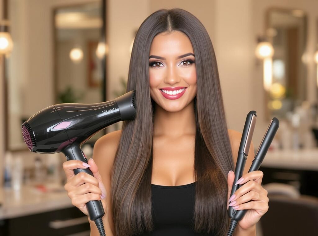 Woman with perfect straight hair results from proper tool sequence