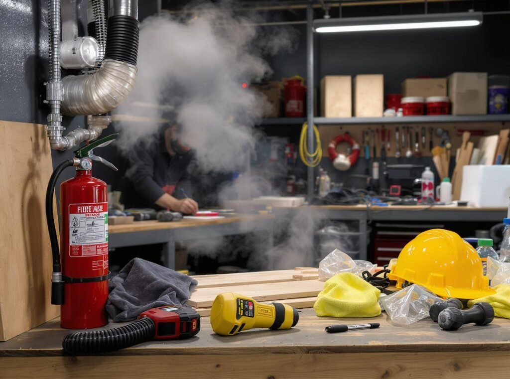 Craft safety setup with proper ventilation and safety equipment