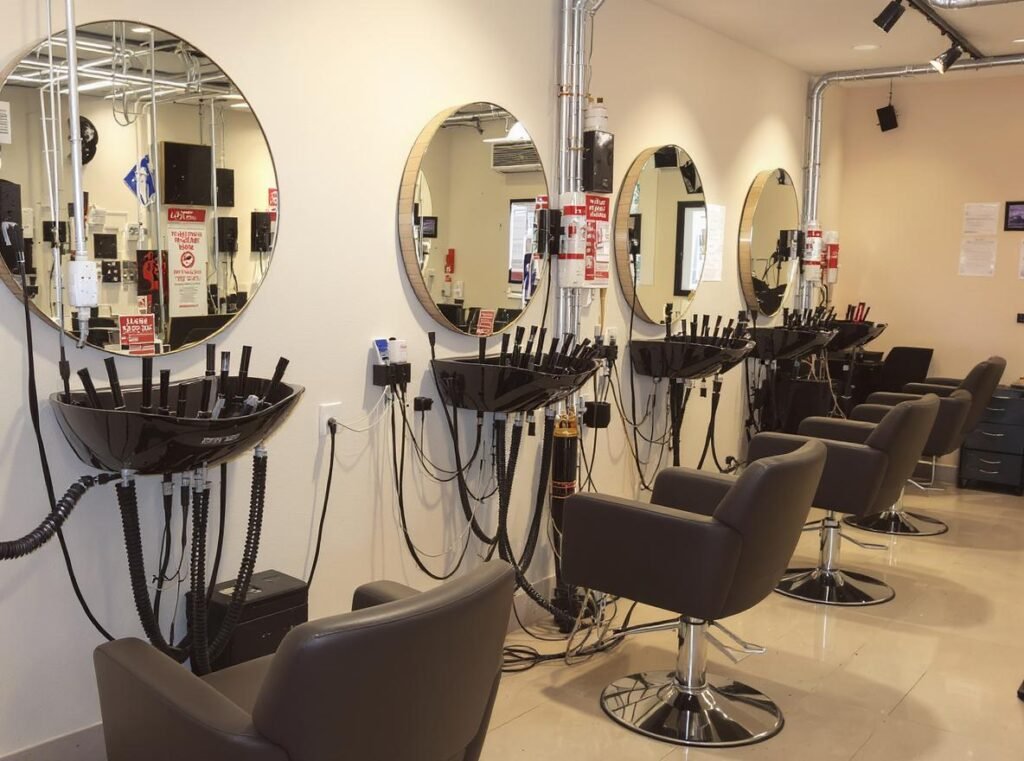 Professional salon with proper electrical installation for hair dryer amperage requirements