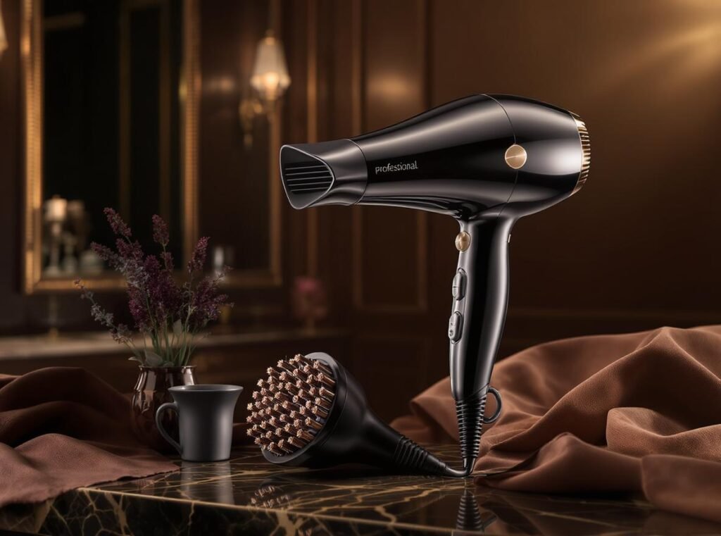 Professional-grade hair dryer in salon setting showing investment value for monsoon season