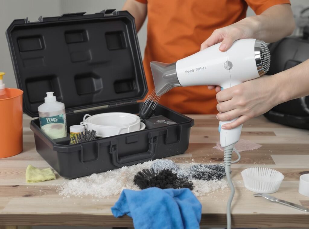 Hair dryer maintenance supplies and cleaning tools