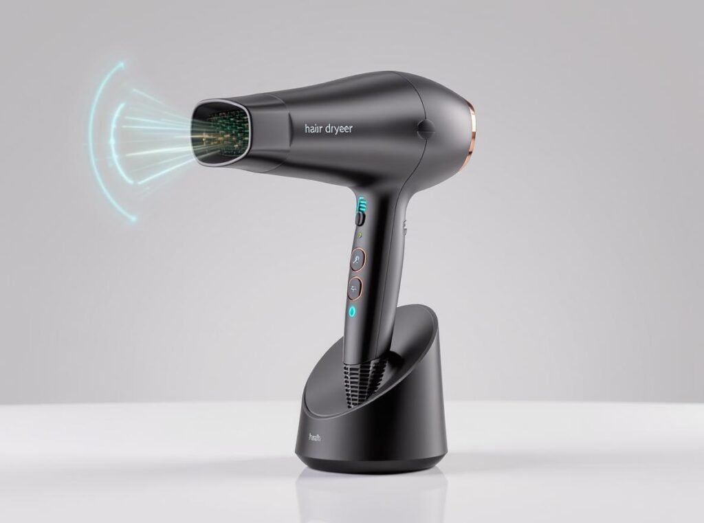 Cordless hair dryer with battery charging station for travel