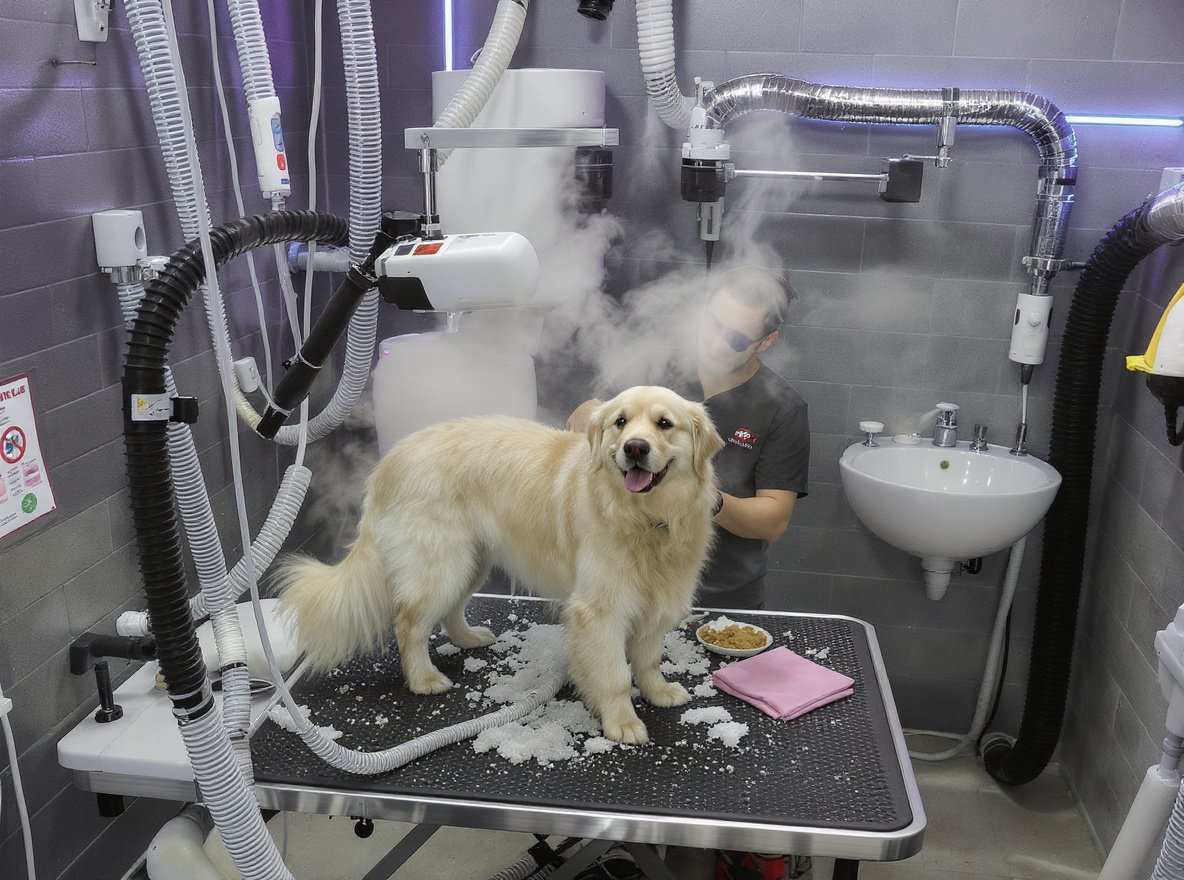 Professional pet grooming salon with high-quality dryers and equipment for B2B sourcing