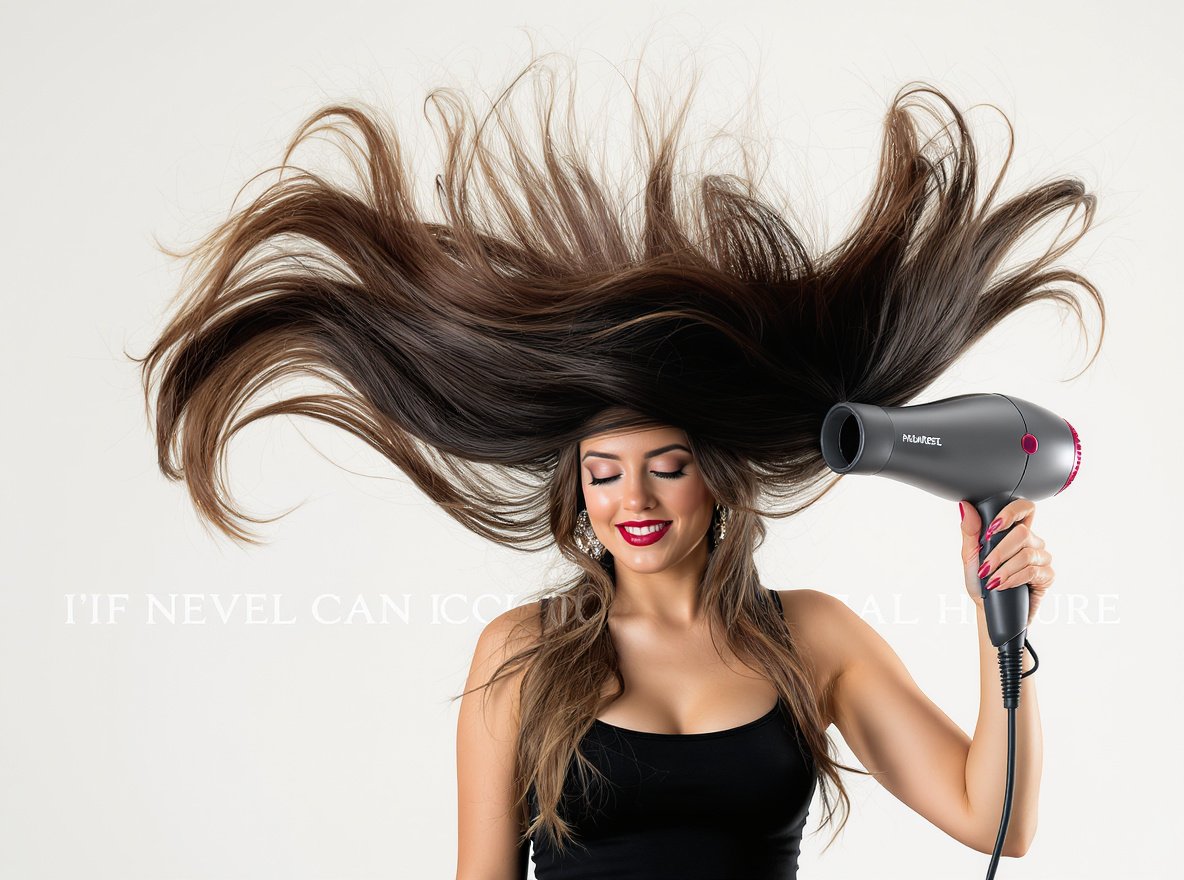 Woman blow-drying hair upside down for extra root lift and volume