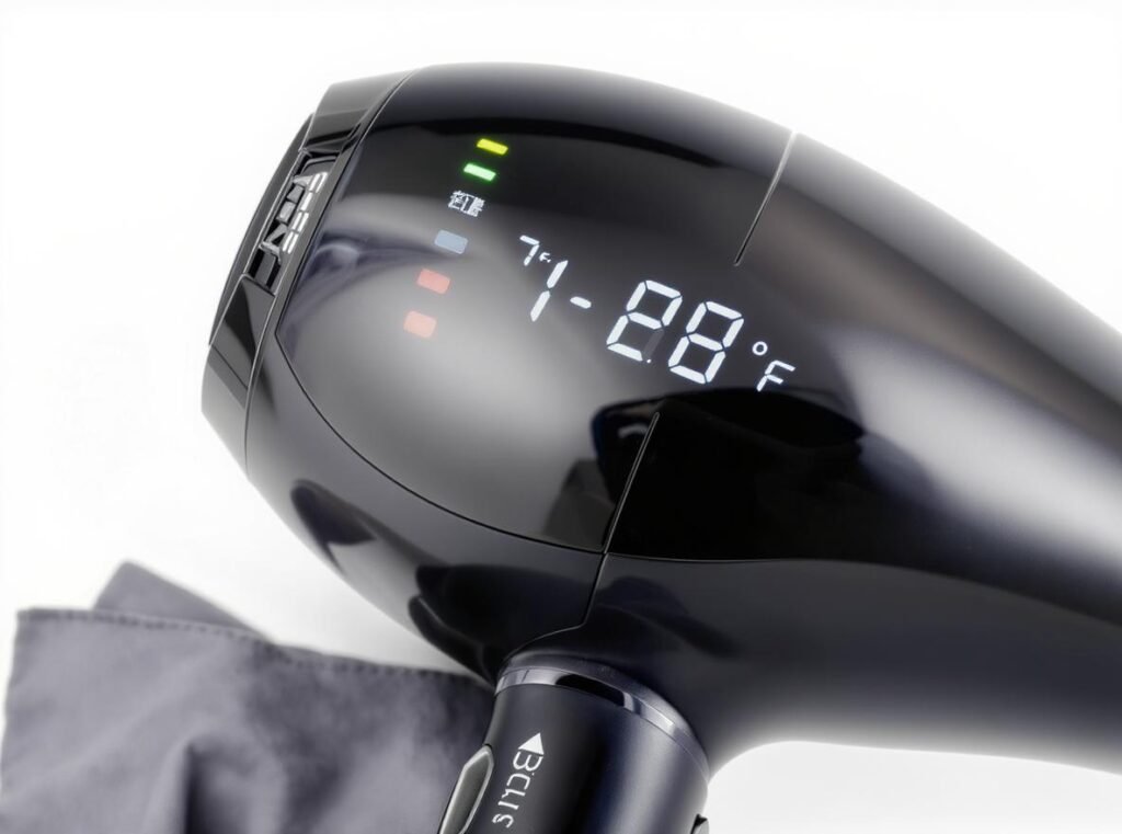 Automatic temperature adjustment hair dryer with digital display and sensor technology