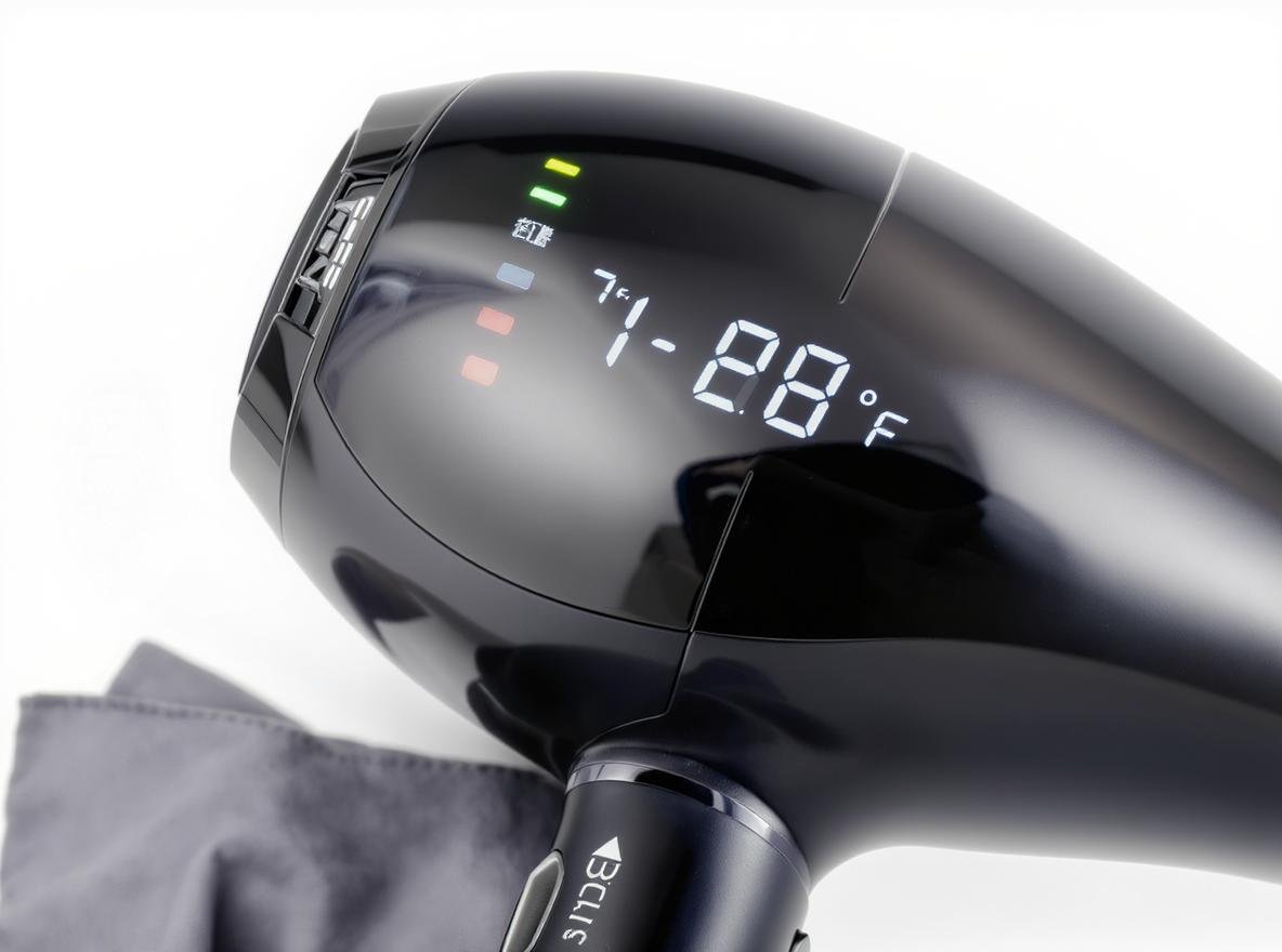 Automatic temperature adjustment hair dryer with digital display and sensor technology