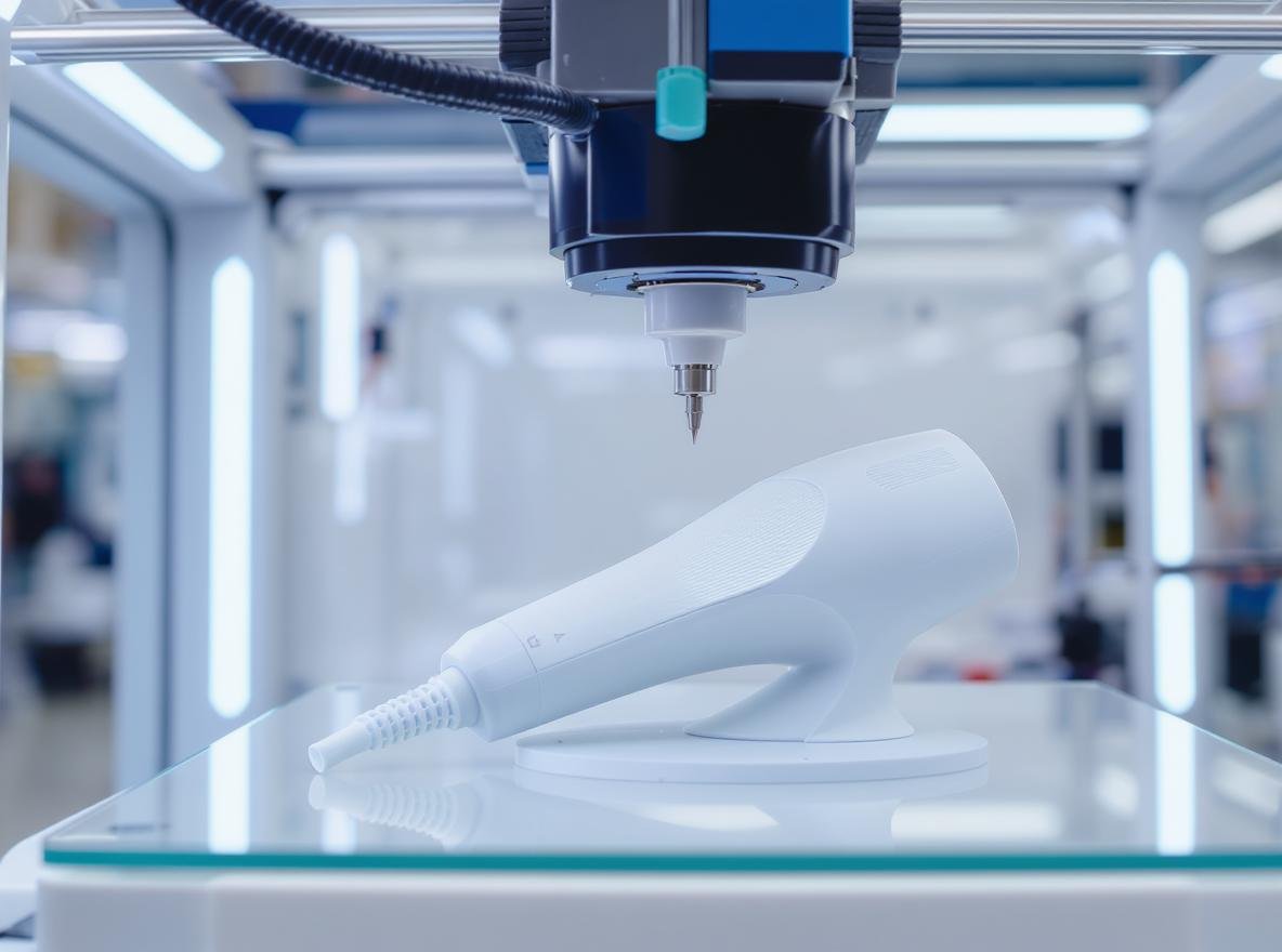 3D printer manufacturing hair dryer prototype in modern facility