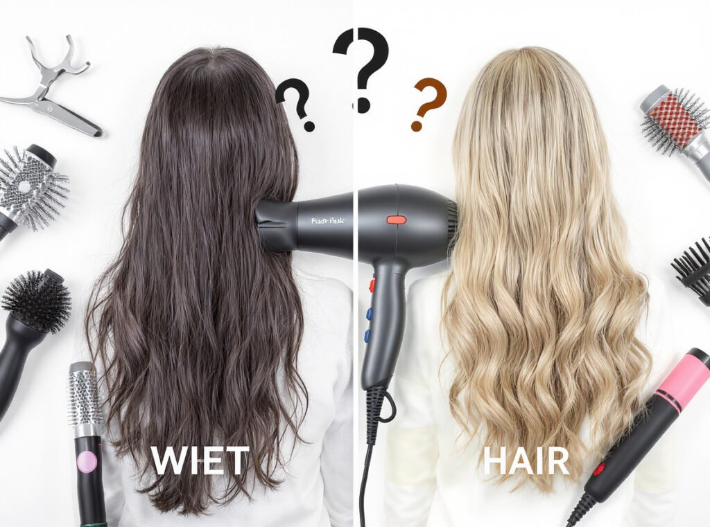 Comparison between wet hair and dry hair for blow drying techniques