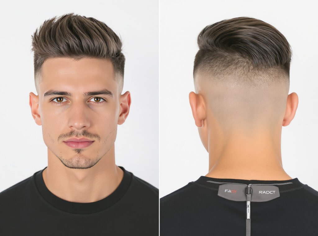 Side-by-side comparison of men's quiff vs pompadour hairstyles showing styling differences