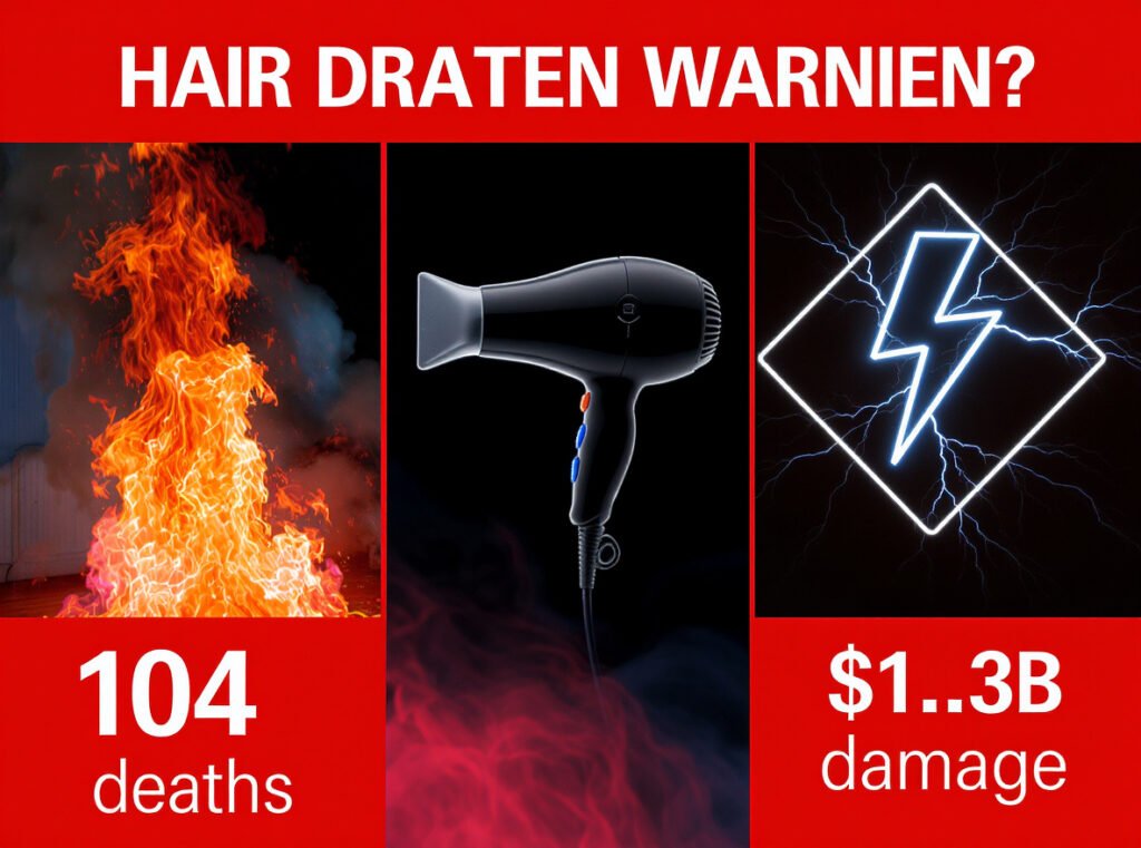 Electrical fire and shock hazards from damaged hair dryer cords causing deaths and property damage