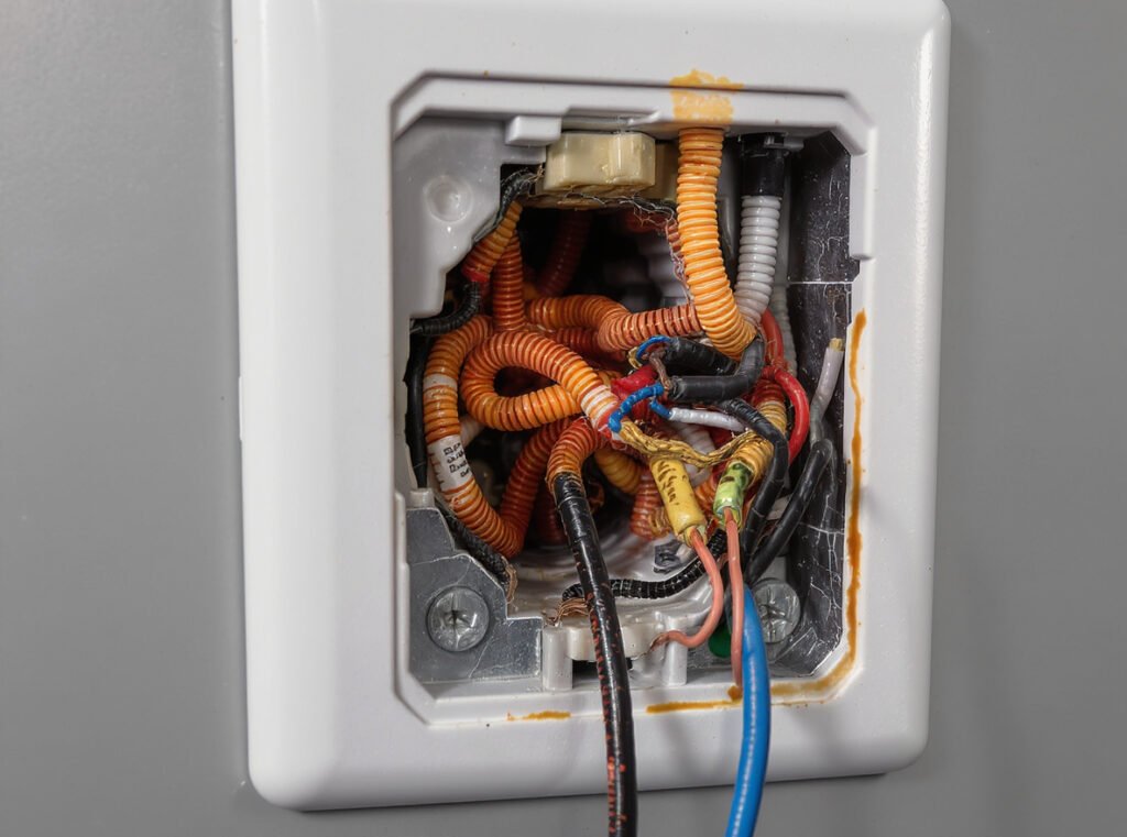 Electrical diagram showing causes of hair dryer plug overheating including loose connections