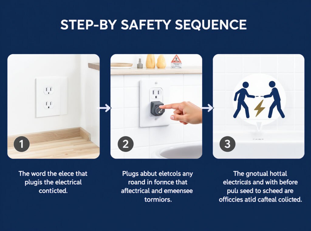 Emergency steps diagram for hair dryer water safety response protocol