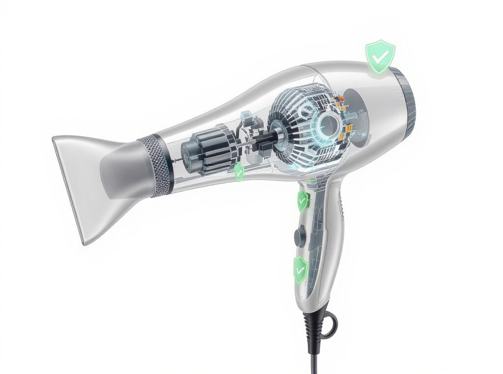 Hair dryer internal components covered under warranty - motor, heating elements, electrical parts