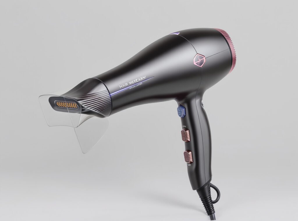 Professional hair dryer with ionic technology and variable settings for men's styling