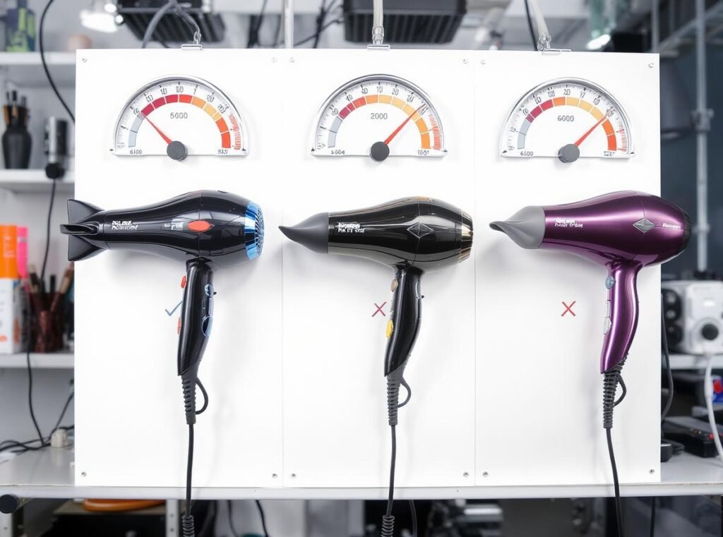 Hair dryer performance comparison chart showing ozone vs ionic vs ceramic technology