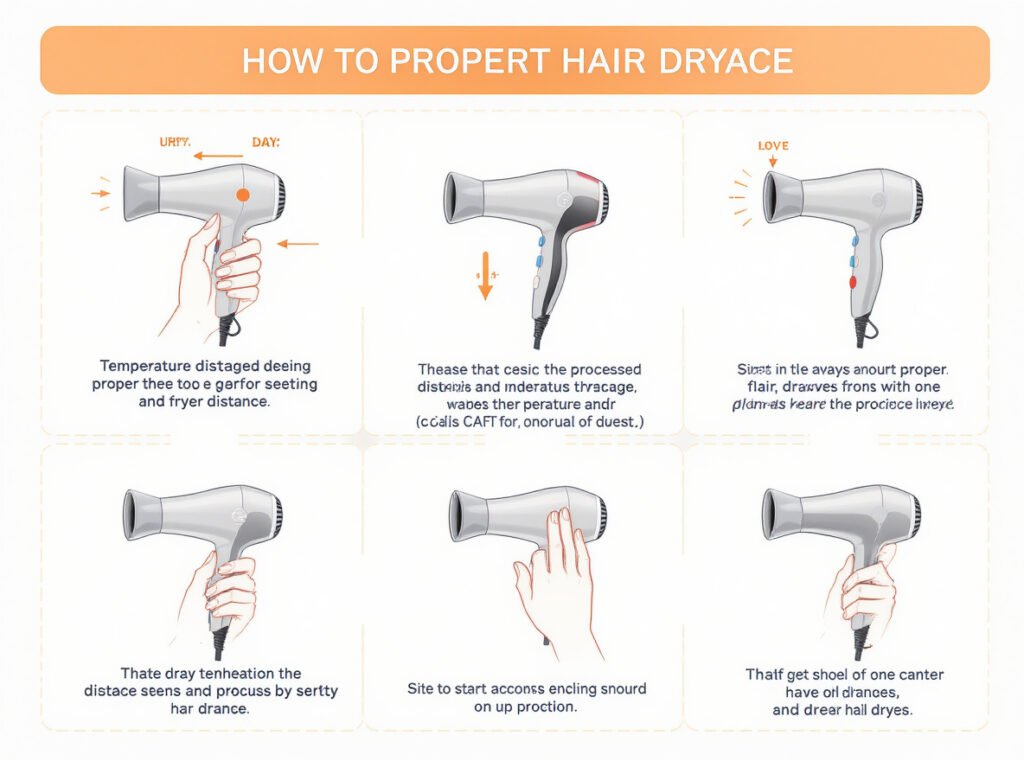 Step-by-step guide for safely styling dry hair with proper technique