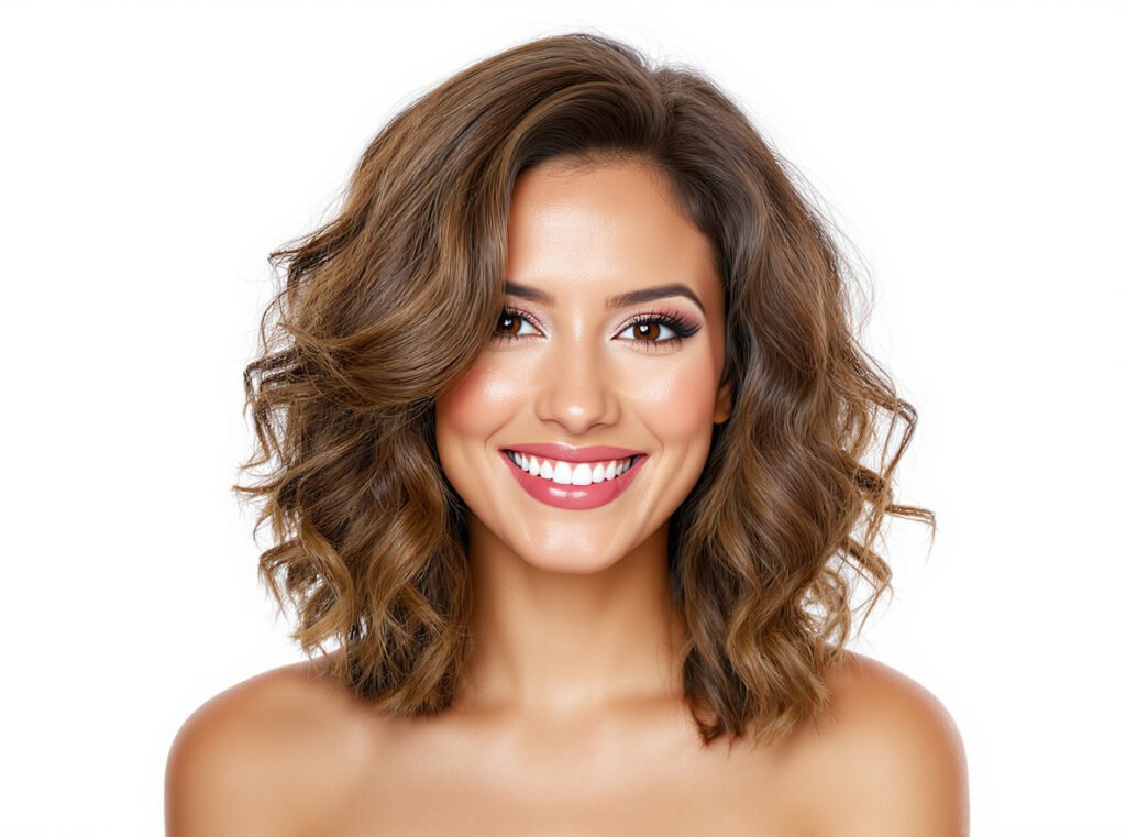 Woman with healthy, voluminous hair showing benefits of round brush styling