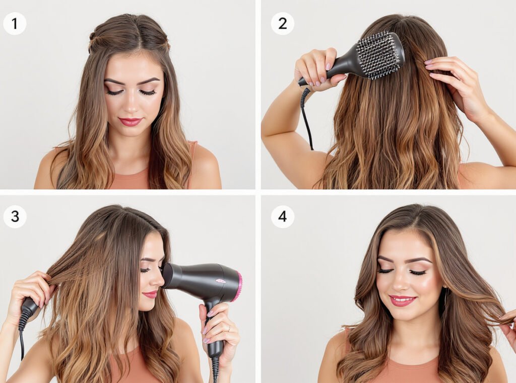 Step-by-step blow-drying process for men's quiff and pompadour styling