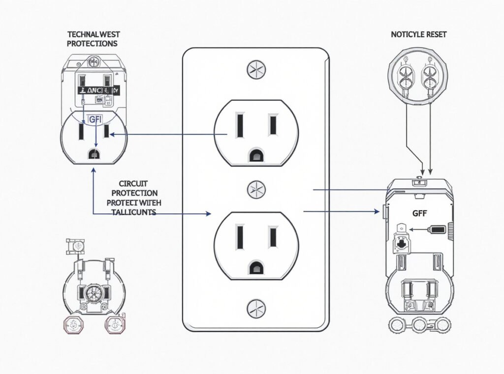 GFCI outlet and ALCI plug safety features protecting against hair dryer electrocution