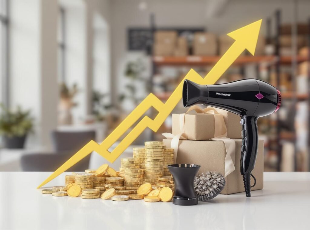 Business growth chart showing hair dryer market trends and wholesale opportunities