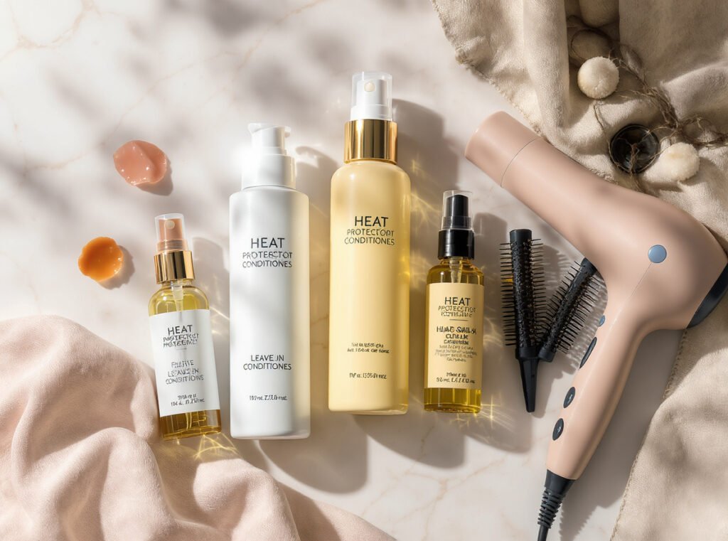 Heat protectant products and styling tools for dry hair care