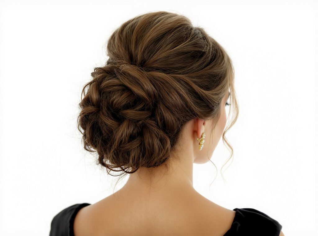 Elegant formal hairstyle with defined curls created using curling iron