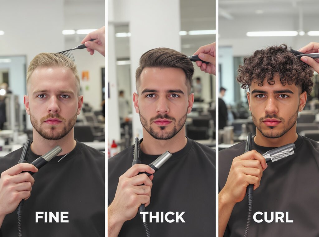Different hair types men's styling techniques fine thick curly hair blow-drying