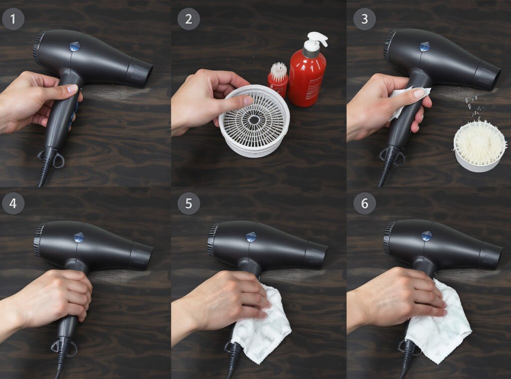 Hair dryer cleaning steps filter maintenance process guide