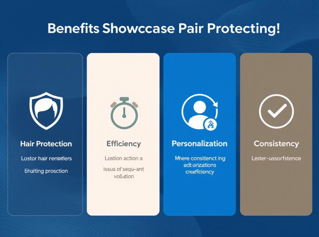 AI hair dryer benefits hair protection efficiency personalization consistency icons