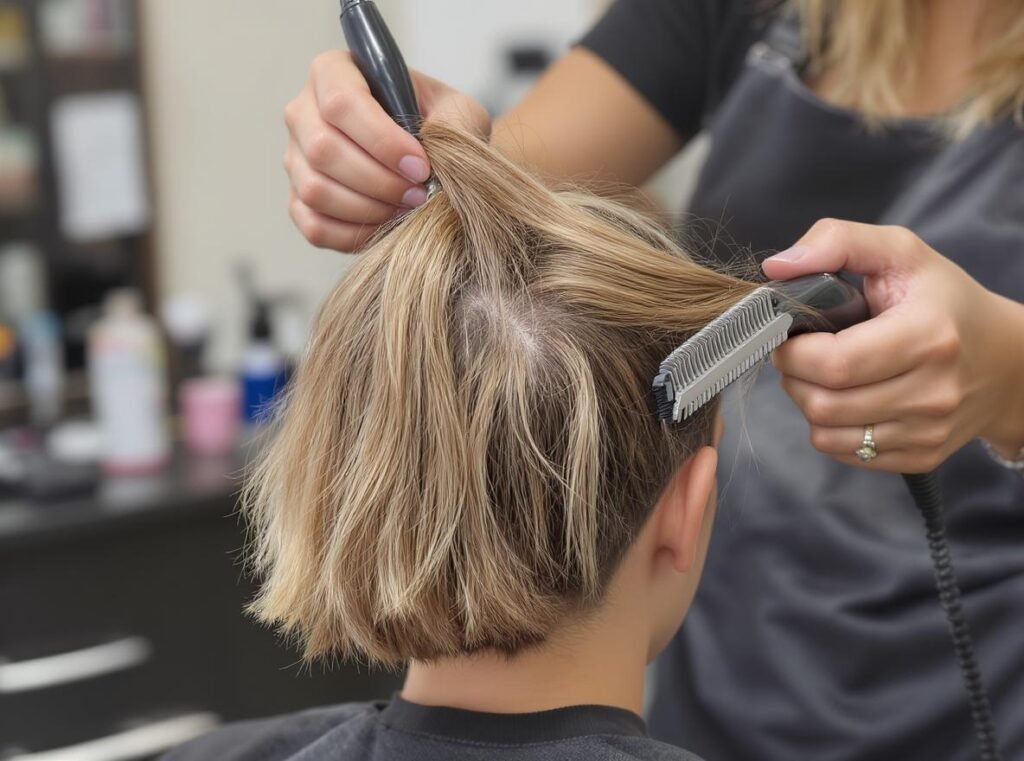 Challenges of using wide nozzles on fine hair showing precision limitations