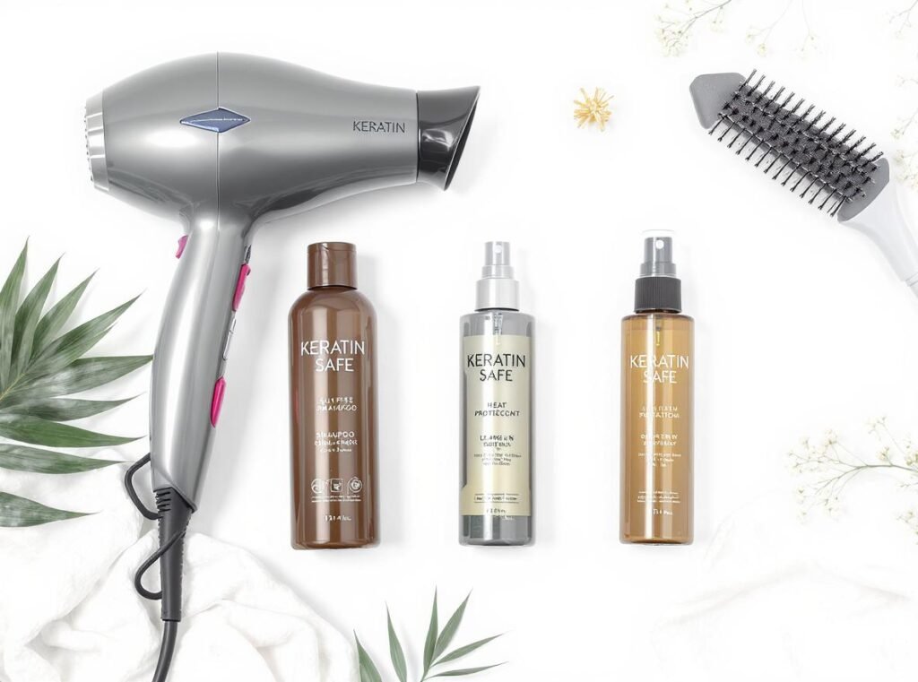 Keratin-safe hair products and heat protectants for blow drying