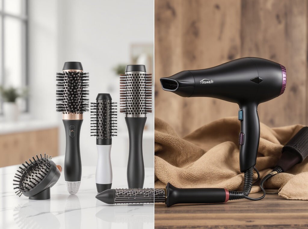 Comparison of hair styling tools including hot air brush and thermal brush alternatives