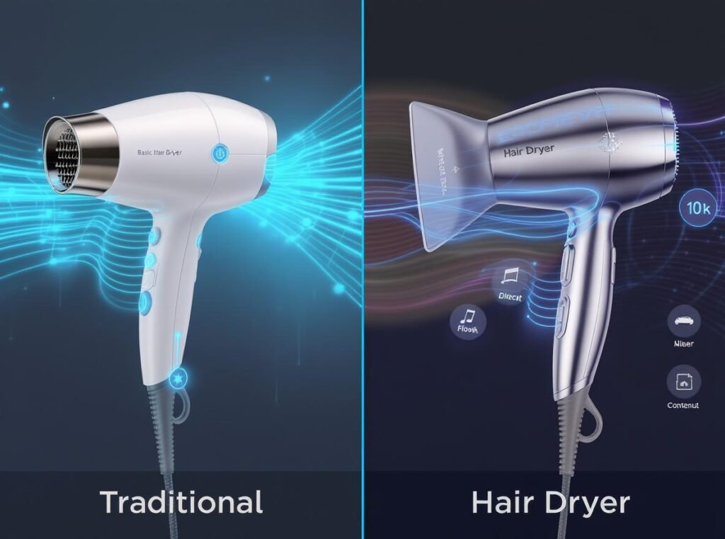 Comparison between traditional hair dryer and automatic temperature control hair dryer