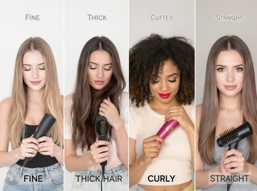 Upside down blow drying technique adaptations for fine, thick, curly and straight hair types